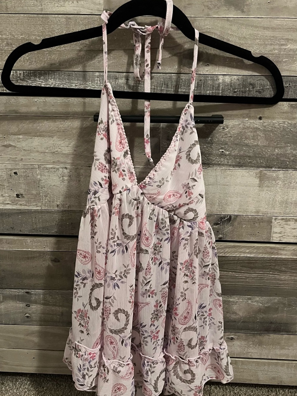 Flowy Peplum Babydoll Pink Purple Halter Tie Back Top